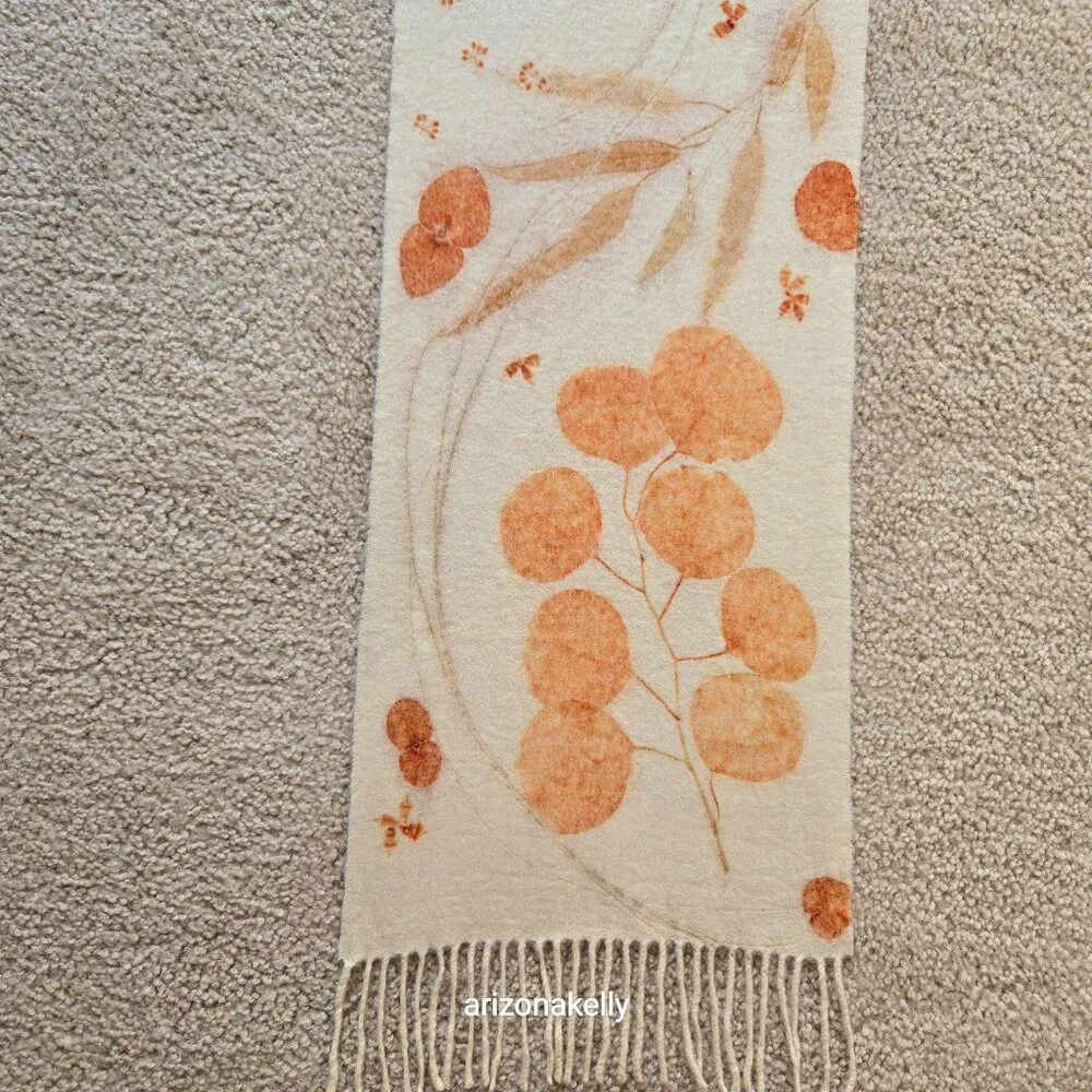 NWOT Handmade Wool Scarf Botanical Natural Dye Plants Eco Print Mayumix Designs